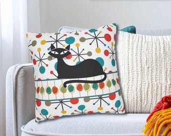 Atomic Cat Pillow Cover: Mid-Century Modern Retro Decor