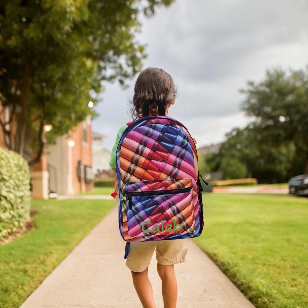 Personalized Crayon Backpack: Colorful Student Laptop Bookbag - Etsy