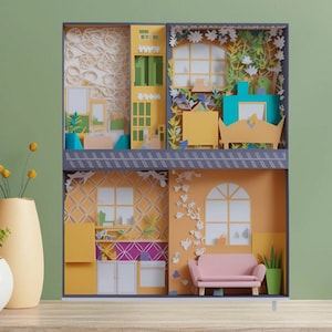Kids portable doll house toy insert and decorations template - Paper Pastel