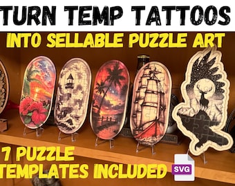 Temporary Tattoo Puzzle Templates, Puzzle Templates, Puzzle template SVG, Pack of 7 various types of Puzzles, Turn temp tattoos into puzzles