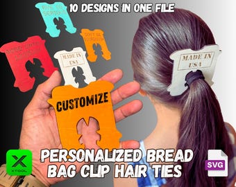 Personalized Laser Cut Bread Bag Clip Hair Ties with Custom Text - 10 Pack