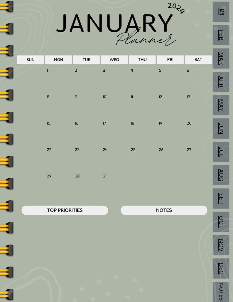 Digital Planners 2024, Planners, 2024, Green, Elegant, Modern, Cover