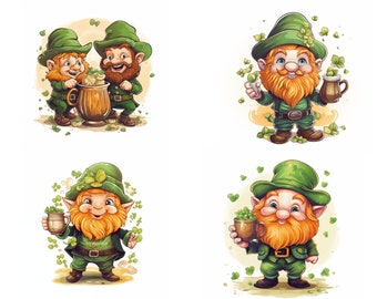 leprechauns, Saint Patrick’s day, green, four leaf clovers, pot of gold, happy saint patricks day, Irish, green, Irish clipart, PNG