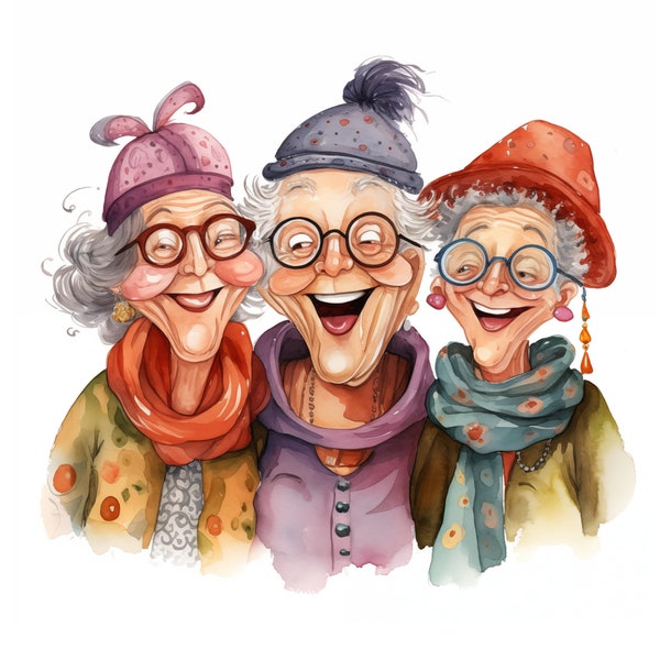 Vecchie signore pazze, migliori amiche, donne anziane, donne anziane sciocche, pazze, divertenti, divertenti, colorate, amicizia, donne, clipart vecchia signora, PNG, trend