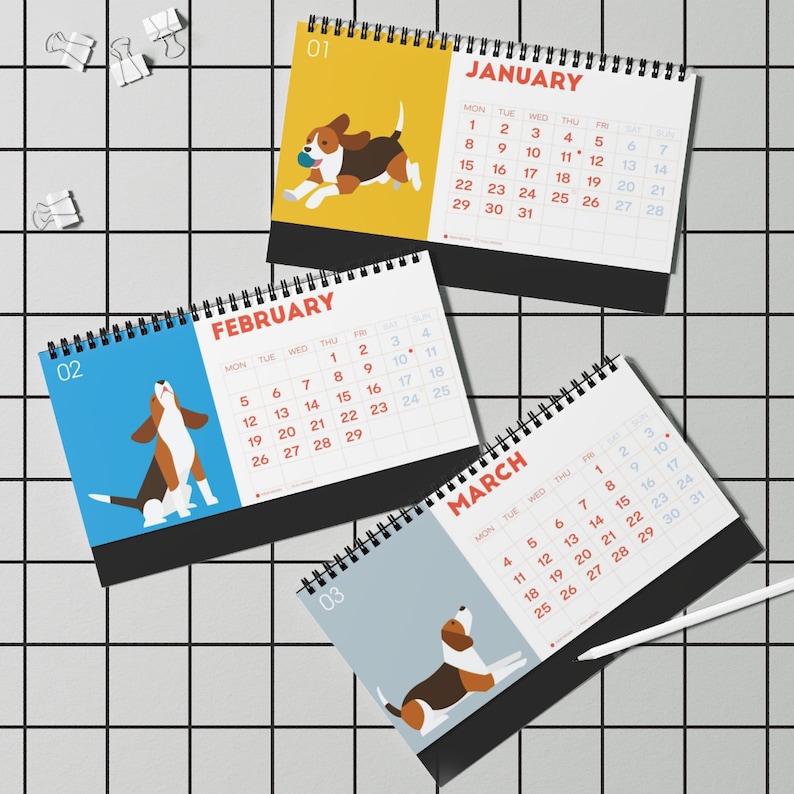 2024 Desk Calendar 10x5 Beagle Dog Free Standing Desk Planner Desktop