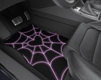Y2K Pink Spider Web Heart Car Mats: Edgy Car Decor