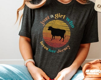 Jersey Cow Tshirt Farm House Cow Shirt for Animal Lover Cow Gift for Her Farm Animal Cow Shirt Cute Cow Tshirt Cow Gift for Farmer Retro Top