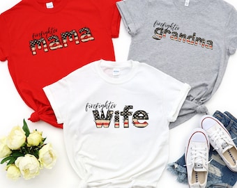Custom Fire Fighter Family T-shirt | Firefighter Wife Shirt | Fire fighter mom t-shirt | firefighter grandma shirt | Thin Red Line T-shirt