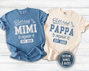 Custom Blessed to Be Mimi Again Papa Again Shirt Matching Grandparent Tshirt Personalized Mimi Mothers Day Custom Pawpaw Father's Day Gift