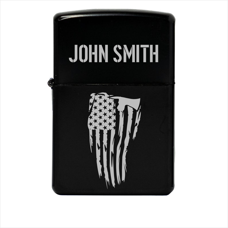 Custom Firefighter Gift Engraved Cigar Lighter Personalized USA Flag with Fire Axe Lighter for Firefighter Crew Fire Fighter Retirement Gift image 5