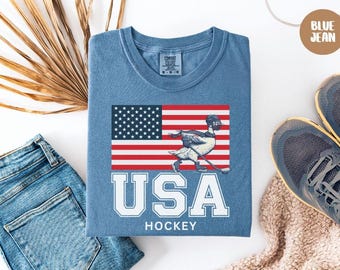 Funny Goose Comfort Colors Ice Hockey 2026 USA Games Shirt USA Hockey Team Sweatshirt Italy 2026 Winter Sports Tshirt Gift USA Flag T-shirt