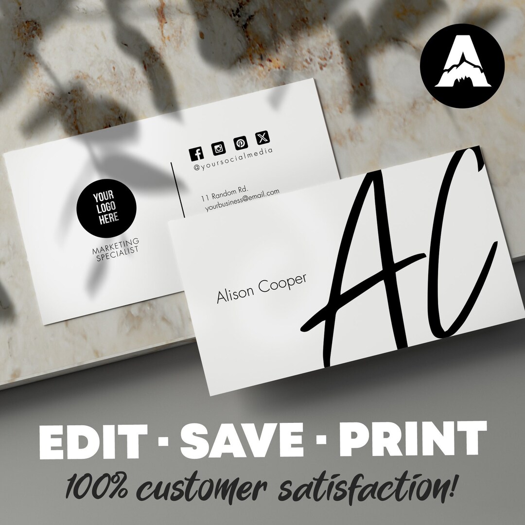 Business Card Digital Download Templates Editable Business Cards ...