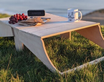 Handmade, fold out Picnic Table and Basket