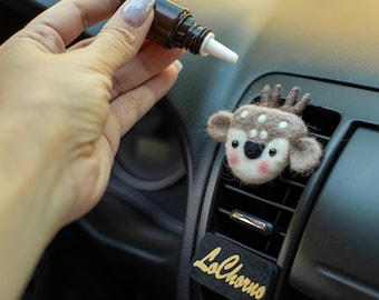 Wool Felt Deer Car Air Freshener Vent Clip - Essential Oil Diffuser