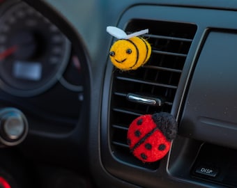 Bee air vent clip Cute car accessories Bug Car vent clips Ladybug car freshies Felt insect car air freshener Funny New car gift for her