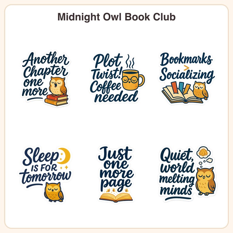 Midnight Owl Book Club Digital Sticker Pack - Late Night Reading Quotes ...