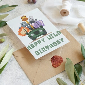 Cartão Safari Animal imprimível para aniversário selvagem