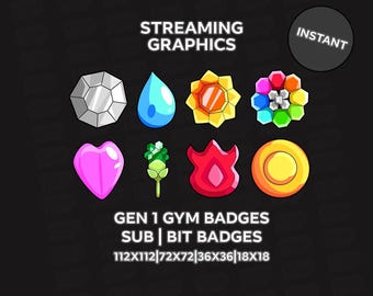 8 Pokemon Gym Sub Badges | Indigo League Streamer Badges | Twitch, Kick, YouTube & Discord