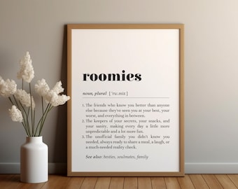Roomies Definition Print: Dorm Decor, Roommate Gift (Digital Download)