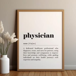 Physician Definition Poster Print/Instant Download/Gift for Physician/Doctor Appreciation/Text Poster/Medical Professional Office Decor