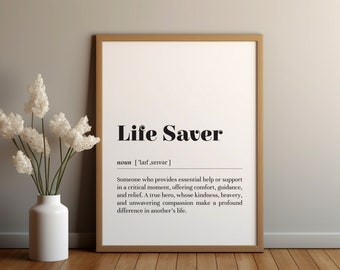Póster de definición de &quot;salvavidas&quot; (impresión/descarga instantánea/regalo de agradecimiento/agradecimiento a un mentor/póster de texto/impresión tipográfica/regalo que marca la diferencia)