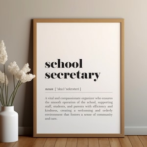 Definición de secretaria de la escuela Impresión/Descarga instantánea/Regalo de secretaria de la escuela/Regalo de agradecimiento/Afiche de texto/Impresión tipográfica/Decoración de la oficina de la escuela
