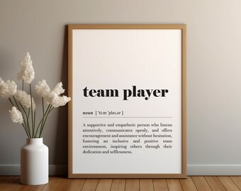 Póster de definición de jugador de equipo (impresión/descarga instantánea/regalo de agradecimiento/agradecimiento a un miembro del equipo/póster de texto/impresión tipográfica/regalo para un compañero de trabajo)