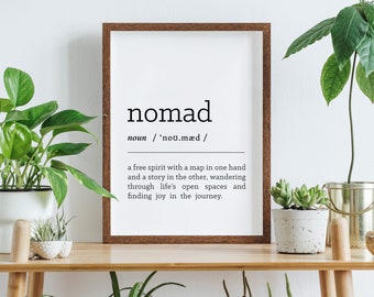 Nomad definition poster/digital print/instant download/traveler gift/minimalist wall decor/printable poster/typography wall decor