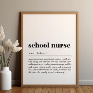 Definizione di infermiera scolastica Stampa: Decorazione per l'ufficio del personale scolastico (download digitale)