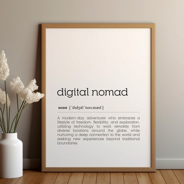 Digital Nomad Definition Poster/Digital Print/Instant Download/Travel Gift/Gift for Freelancer/Black White Poster/Typography Wall Decor