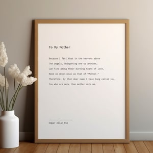 Edgar Allan Poe Poem To My Mother/Instant Download/Gift for Mom/Mother's Day Gift/Quote Text Poster/Typography Art Print/Black White Poster