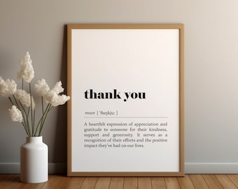 Thank You Definition Print: Minimalist Typography Poster (Instant Download)