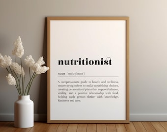 Lámina con la definición de nutricionista: Decoración para consultorio médico / Regalo de agradecimiento para el médico (Descarga digital)