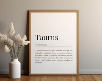 Taurus Definition Print: Zodiac Sign Poster / Horoscope Wall Art / Astrology Birthday Gift (Digital Download)