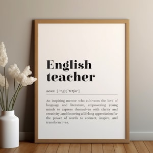 Impresión de definición de profesor de inglés: Decoración para el aula escolar / Regalo de agradecimiento al profesor (descarga digital)