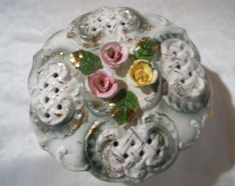 Vintage Potpourri Dish/Bowl With Roses