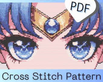 Sailor Mercury's Gaze - Cross Stitch Pattern, counted cross stitch, beginner friendly, instant download pdf, sailor moon character, anime