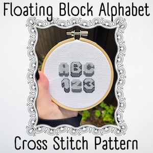 Cross Stitch Alphabet Pattern PDF: Floating Block Letters & Numbers (Digital Download)