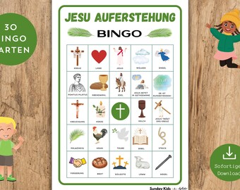 Ostern Bingo DEUTSCH Jesu Auferstehung Bibel Spiele Kinder Bibelunterricht Familienspiel Sonntagsschule Christliche Spielidee Sonntag Kirche