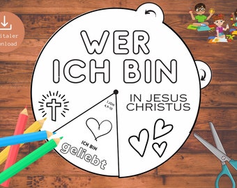Ausmalrad Identität in Jesus DEUTSCH Wer ich bin Kinderkirche Sonntagsschule Ausmalbild Bibel Basteln Kinder Drehrad christlich Ausmalbild