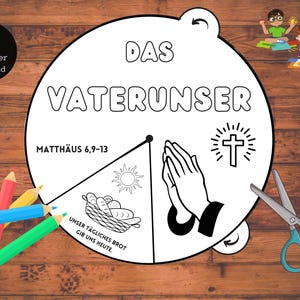 Ausmal-Rad Vaterunser Gebet DEUTSCH Bibelunterricht Kindergottesdienst Sonntagsschule Ausmalbild Basteln Kindern Beten (Zum Ausdrucken)