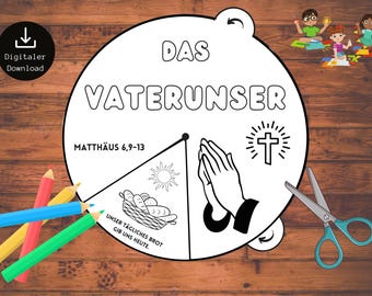Ausmalrad Vaterunser Gebet DEUTSCH Bibelunterricht Kindergottesdienst Sonntagsschule Ausmalbild Basteln Kindern Beten (Zum Ausdrucken)