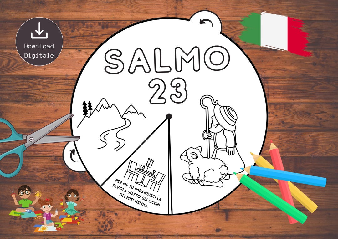 Psalm 23 Bible Coloring Wheel Craft ITALIAN Printable Bible Activity ...