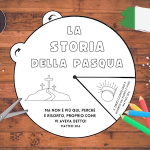 Ruota da colorare La storia della pasqua ITALIANO Artigianato Resurrezione di Gesù Bibbia Bambini Scuola Domenicale chiesa cristiano Pasqua