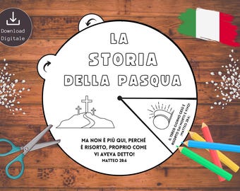 Ruota da colorare La storia della pasqua ITALIANO Artigianato Resurrezione di Gesù Bibbia Bambini Scuola Domenicale chiesa cristiano Pasqua