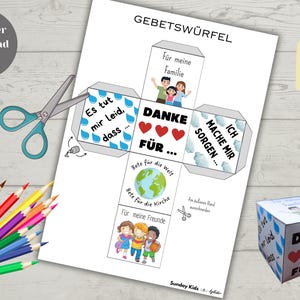 Gebetswürfel Kinder DEUTSCH Bibelaktivität Kinderkirche Sonntagsschule Bibelunterricht Bastelvorlage Kinder Bibel Basteln Malwürfel Ausmalen