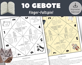 Zehn Gebote Finger-Faltspiel DEUTSCH Bastelvorlage 10 Gebote Bibel Quiz für Kinder Spiel Sonntagsschule Basteln Ausmalbild Kinderkirche Mose