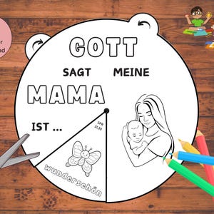 Meine Mama ist... Ausmalrad Muttertag Bastelvorlage DEUTSCH Drehrad Bibel Kinder Basteln Kinderkirche Sonntagsschule christliche Geschenke