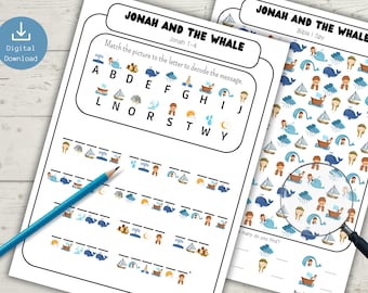 Jonah and the whale Bible Story I Spy Page ENGLISH Activity Sheet pack Sunday School, Children Church Bible Lesson Bible puzzle Homeschool