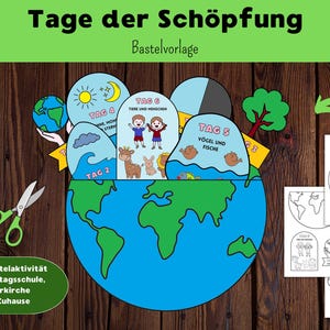 Tage der Schöpfung Bastelvorlage Bibelaktivität Sonntagsschule Kinderkirche Bibel Basteln für Kinder Ausmalbild Bibelvers Kindergottesdienst